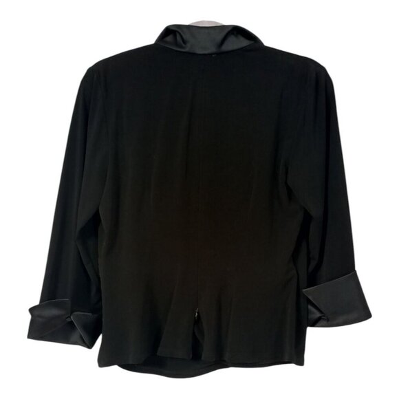JS Collections Womens Black Blouse Chic Satin Cuffs And Collar Zip Back Size 16 - Picture 2 of 13